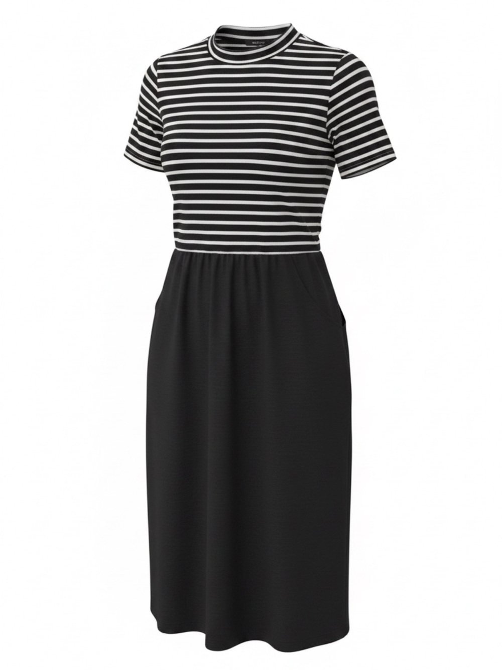 Black & White Striped Midi Dress with Pockets - Unknown Brand